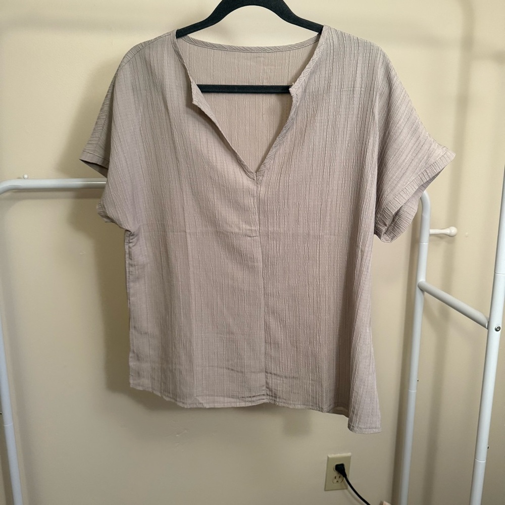 SHEIN Tan Boxy Blouse with Mandarin Collar